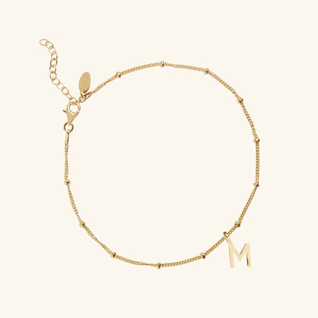 Letter Bead Chain Anklet Gold